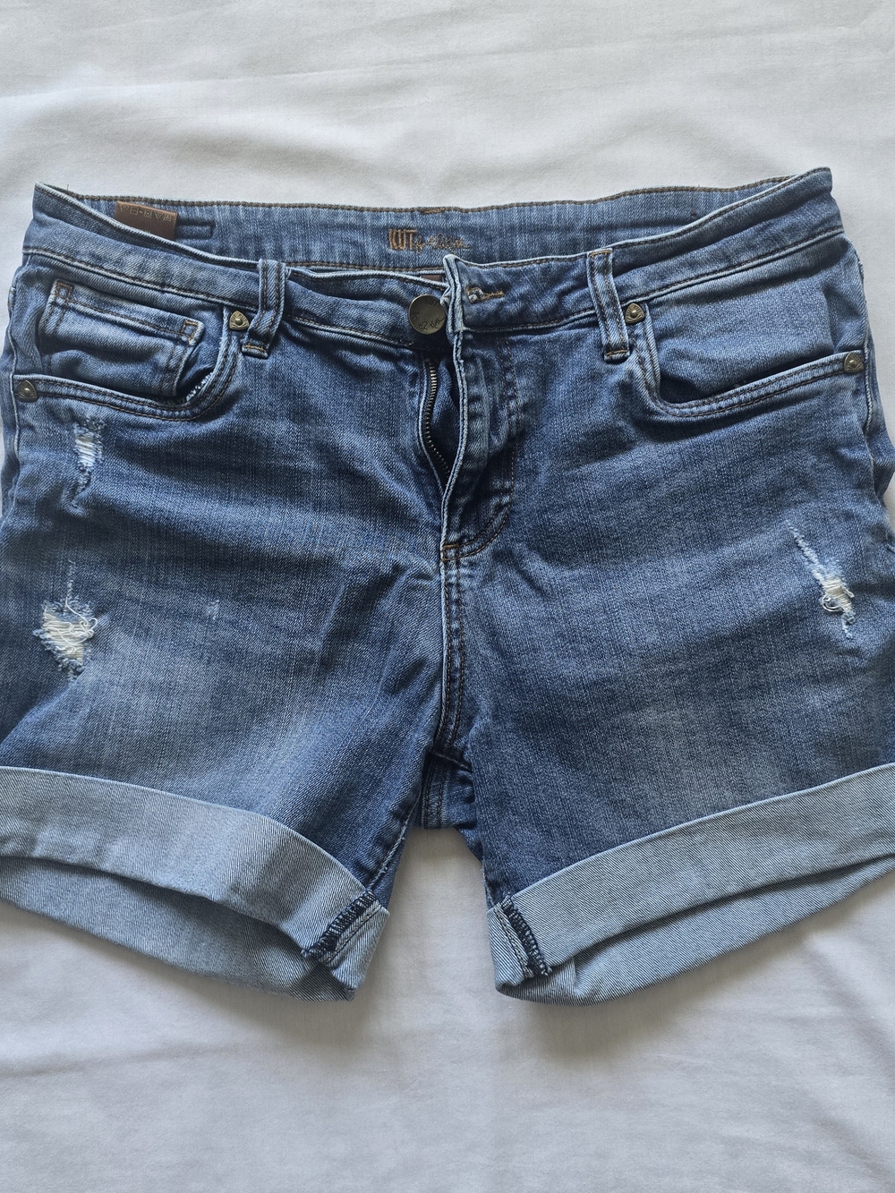 Kut from the Kloth Light-Mid Blue Rolled Cuff Denim Shorts
